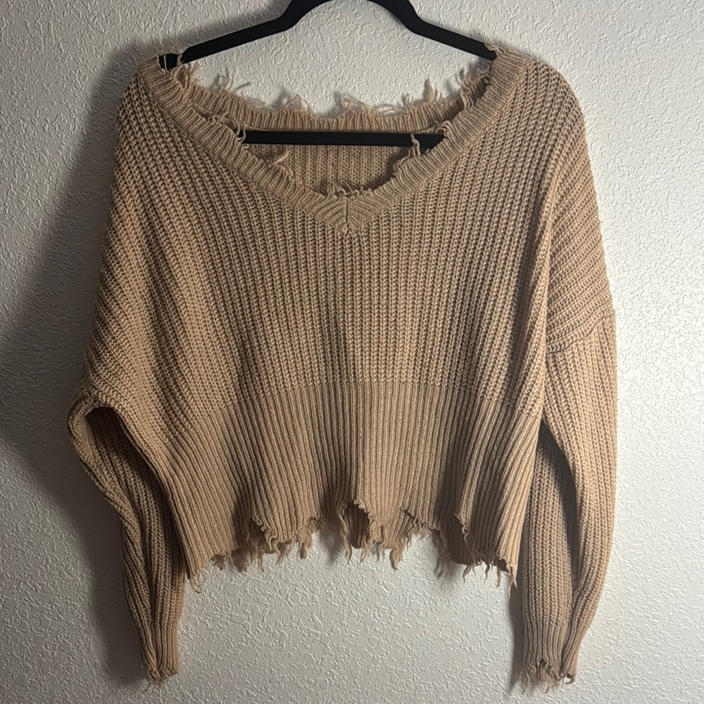 ❗️SOLD❗️Frayed Tan Sweater